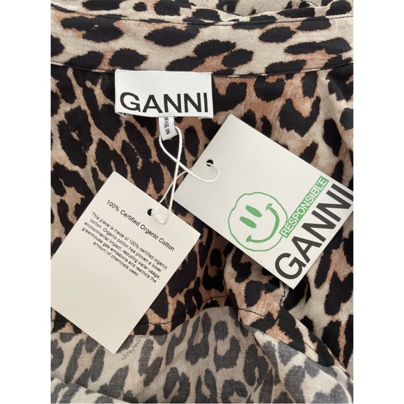 GANNI leopard print 100% organic cotton mini shirt dress size UK 4 - Picture 4 of 6